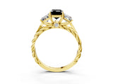 Yellow gold Three-Stone Fancy Black Radiant Cut Diamond Braided Band Ring with Four-Prong Setting_63