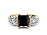Yellow gold Three-Stone Fancy Black Radiant Cut Diamond Channel Set Engagement Ring with Prong Setting_12