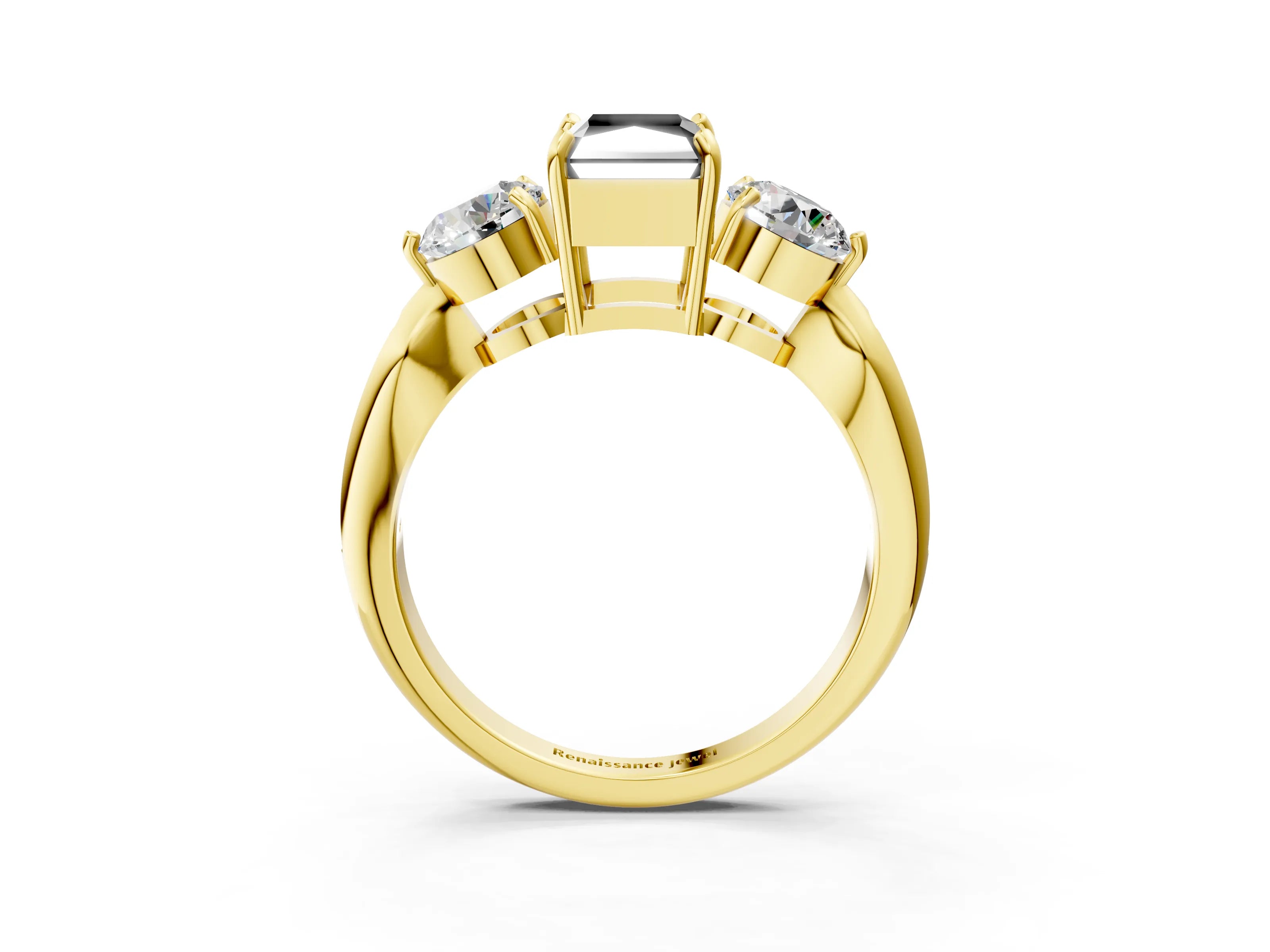 Yellow gold Three-Stone Fancy Black Radiant Cut Diamond Channel Set Engagement Ring with Prong Setting_15