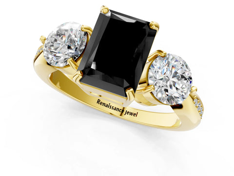 Yellow gold Three-Stone Fancy Black Radiant Cut Diamond Channel Set Engagement Ring with Prong Setting_1