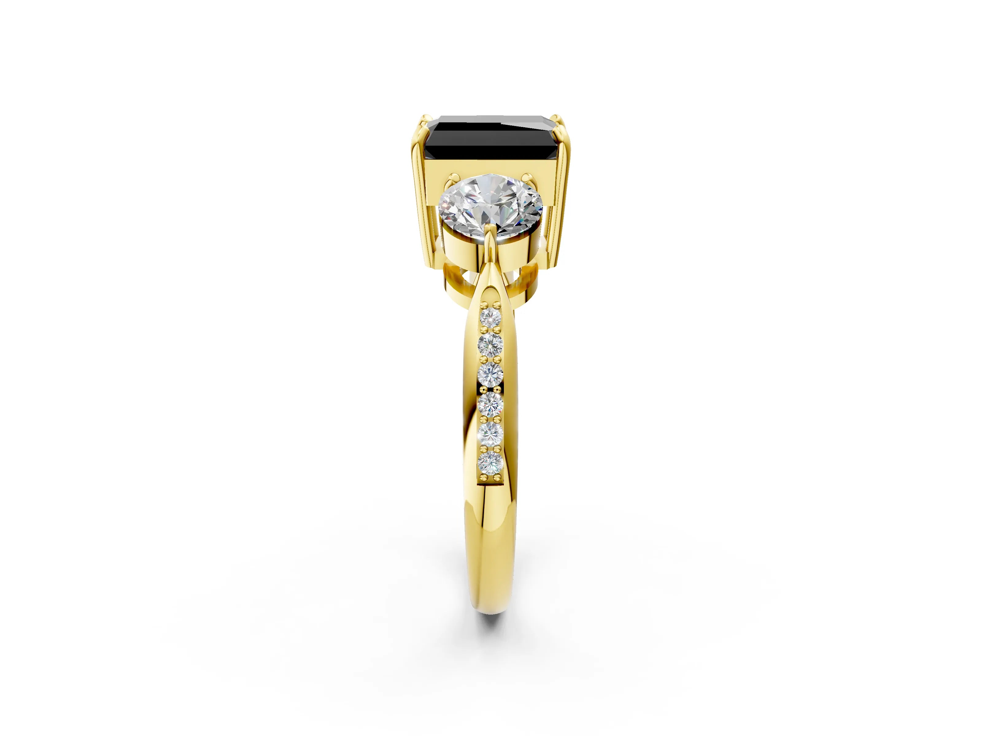 Yellow gold Three-Stone Fancy Black Radiant Cut Diamond Channel Set Engagement Ring with Prong Setting_2