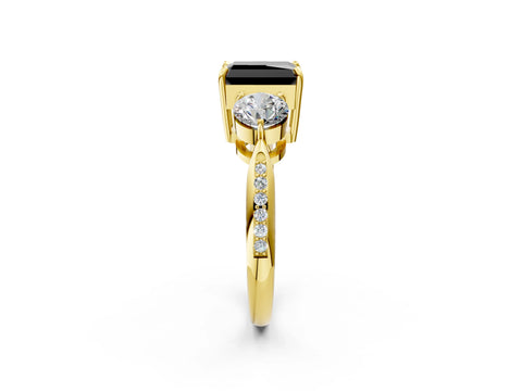 Yellow gold Three-Stone Fancy Black Radiant Cut Diamond Channel Set Engagement Ring with Prong Setting_2