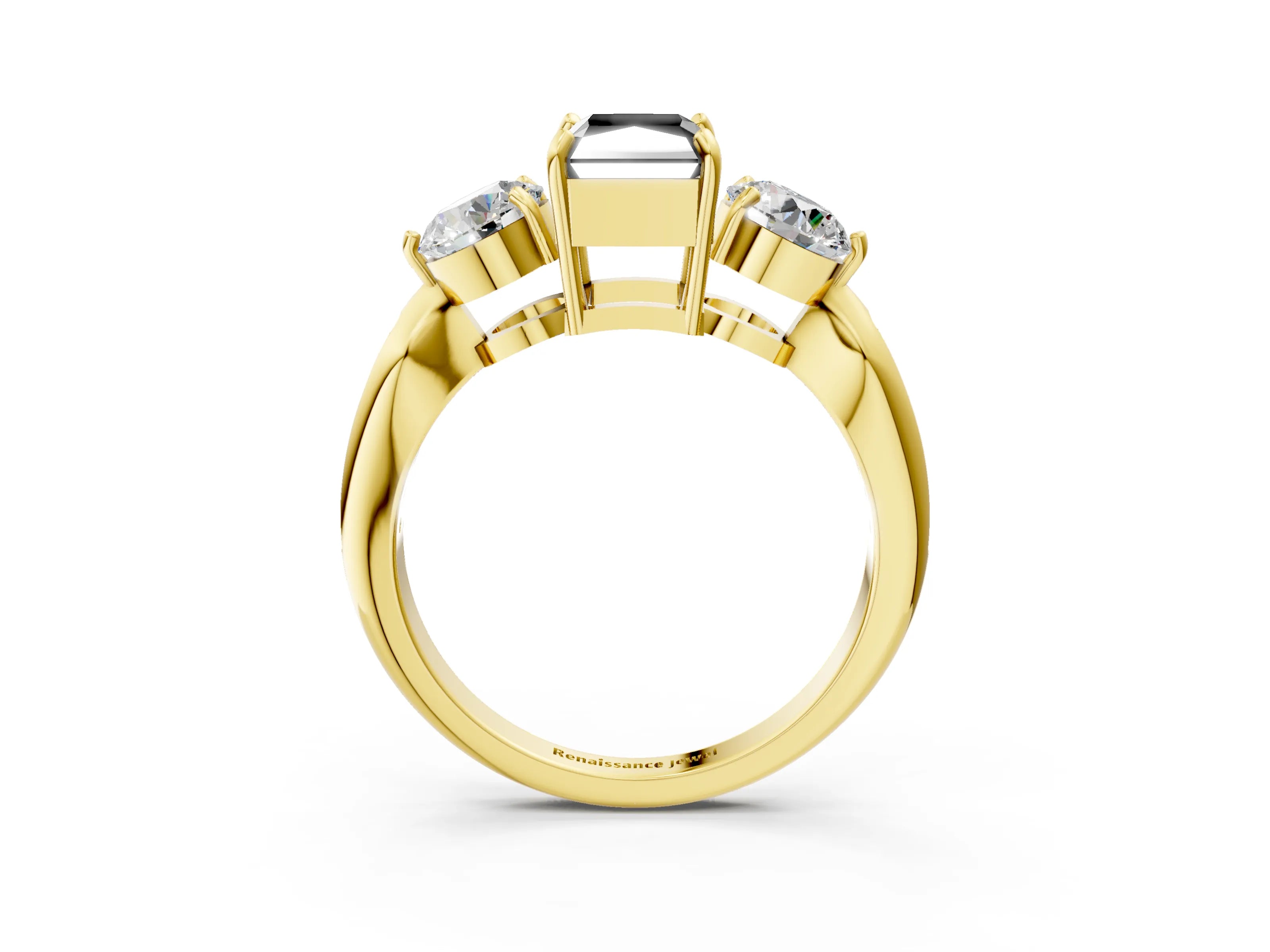 Yellow gold Three-Stone Fancy Black Radiant Cut Diamond Channel Set Engagement Ring with Prong Setting_3