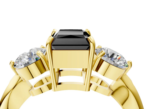 Yellow gold Three-Stone Fancy Black Radiant Cut Diamond Channel Set Engagement Ring with Prong Setting_4