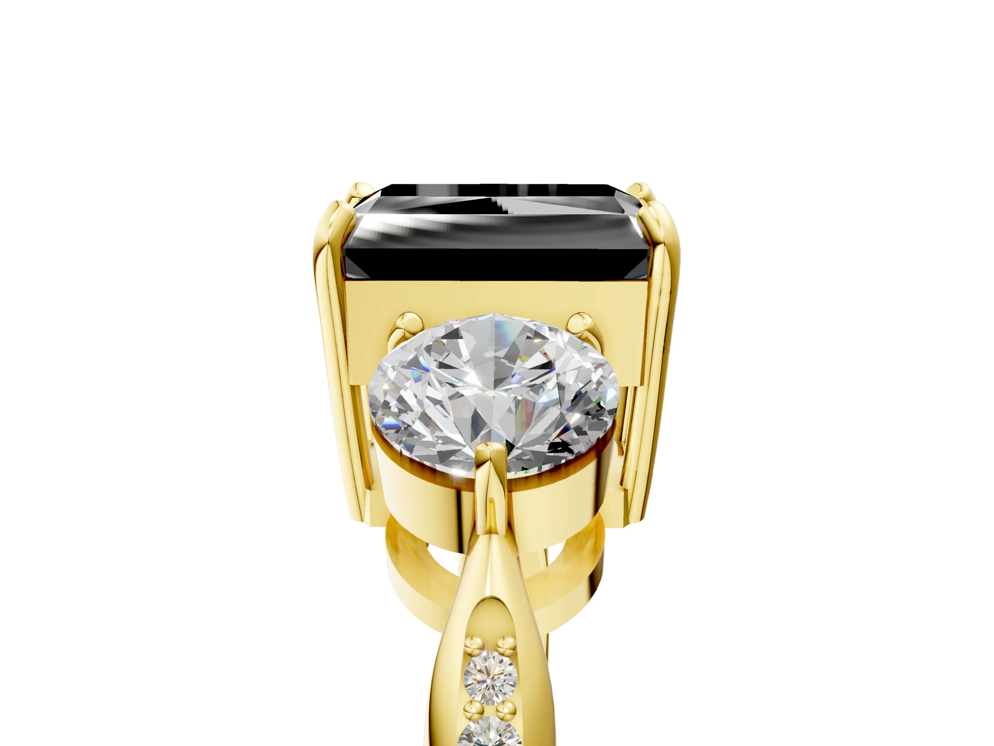 Yellow gold Three-Stone Fancy Black Radiant Cut Diamond Channel Set Engagement Ring with Prong Setting_5