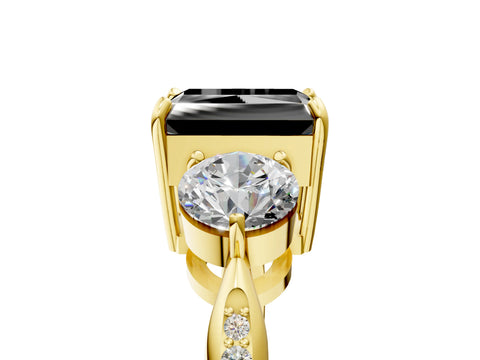 Yellow gold Three-Stone Fancy Black Radiant Cut Diamond Channel Set Engagement Ring with Prong Setting_5