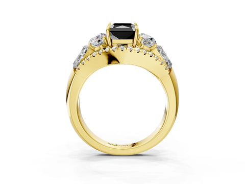 Yellow gold Three-Stone Fancy Black Radiant Cut Diamond Engagement Ring with Pave Band and Prong Setting_3