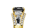 Yellow gold Three-Stone Fancy Black Radiant Cut Diamond Engagement Ring with Pave Band and Prong Setting_5