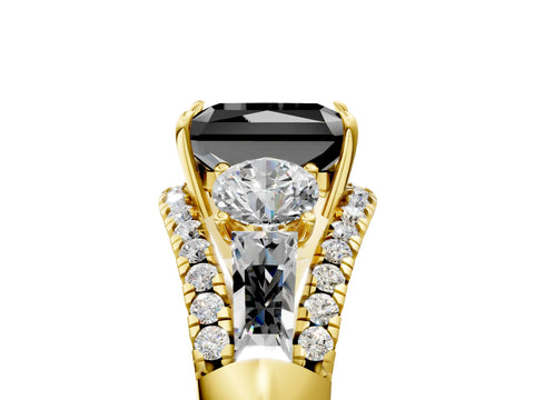 Yellow gold Three-Stone Fancy Black Radiant Cut Diamond Engagement Ring with Pave Band and Prong Setting_5