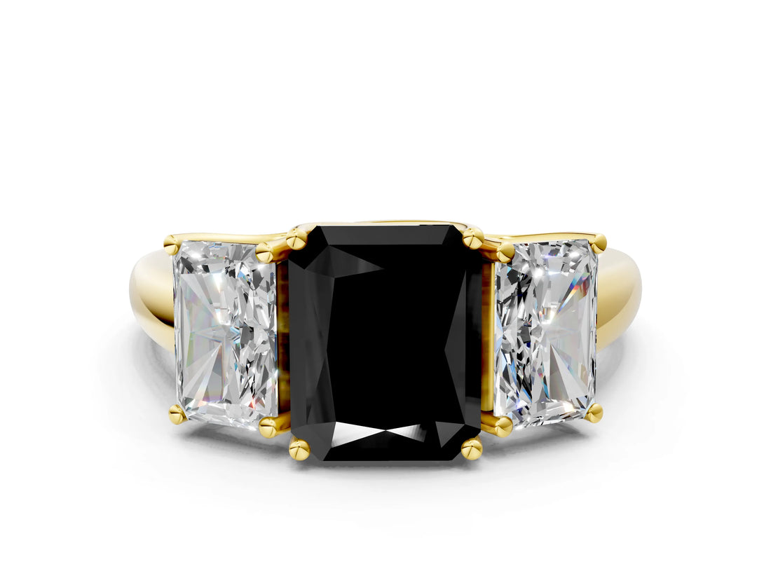 Yellow gold Three-Stone Fancy Black Radiant Cut Diamond Engagement Ring with Prong Setting_3