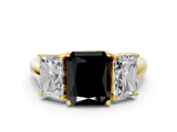 Yellow gold Three-Stone Fancy Black Radiant Cut Diamond Engagement Ring with Prong Setting_3