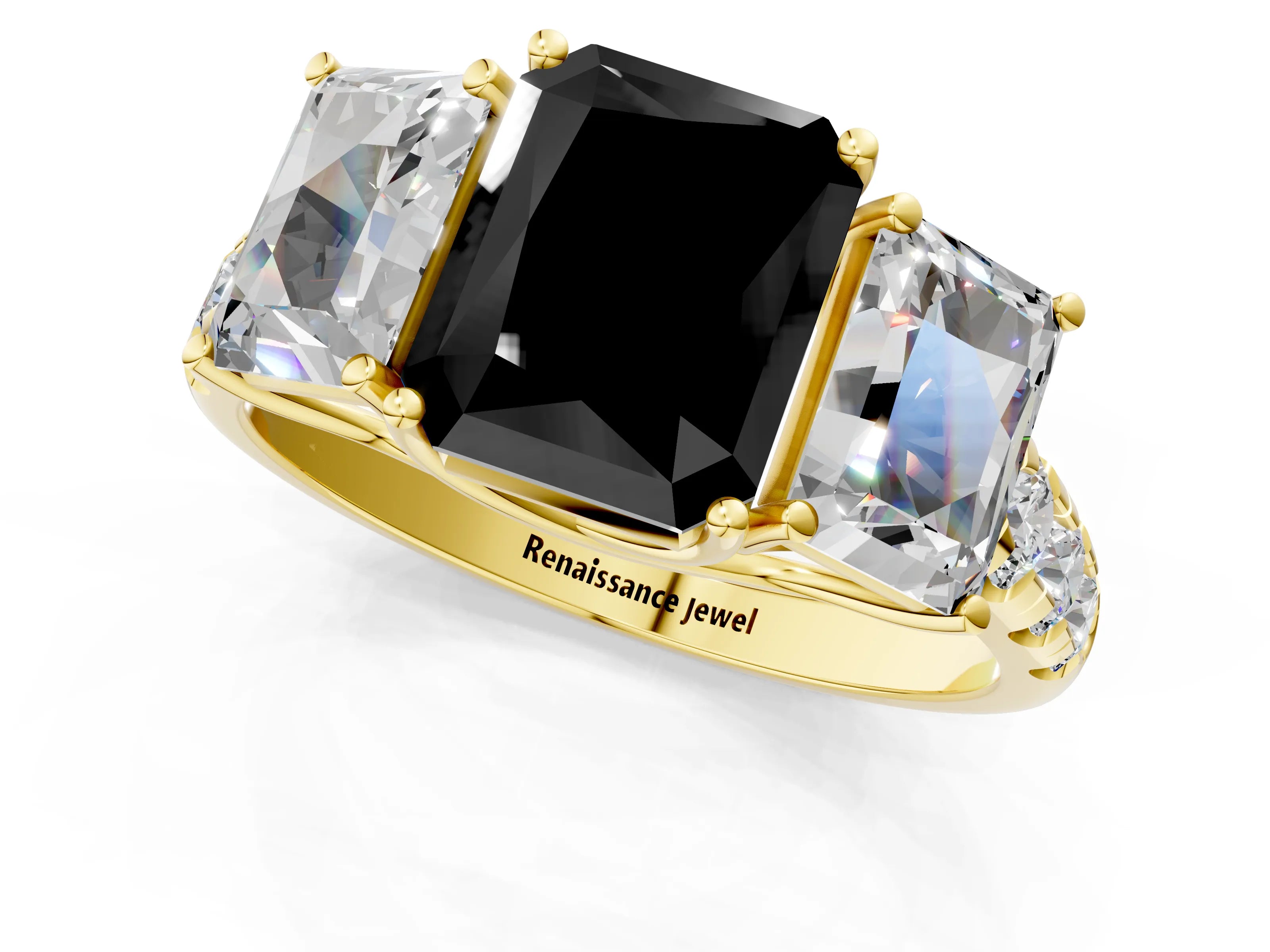 Yellow gold Three-Stone Fancy Black Radiant Cut Diamond Pavé Band with Prong Setting_1