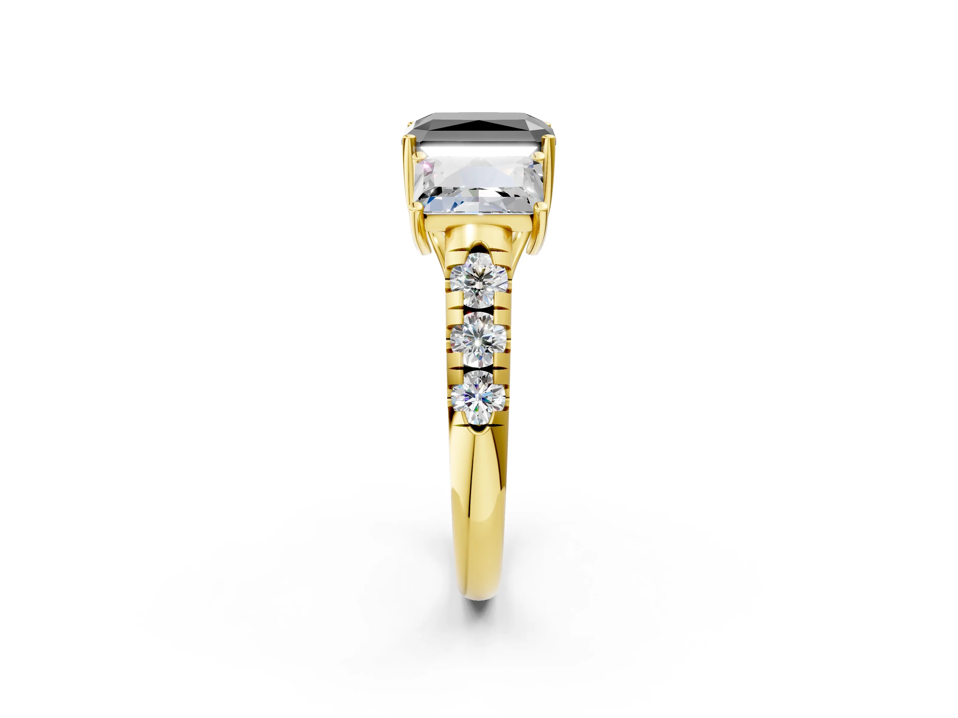Yellow gold Three-Stone Fancy Black Radiant Cut Diamond Pavé Band with Prong Setting_2