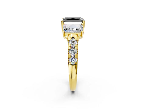 Yellow gold Three-Stone Fancy Black Radiant Cut Diamond Pavé Band with Prong Setting_2