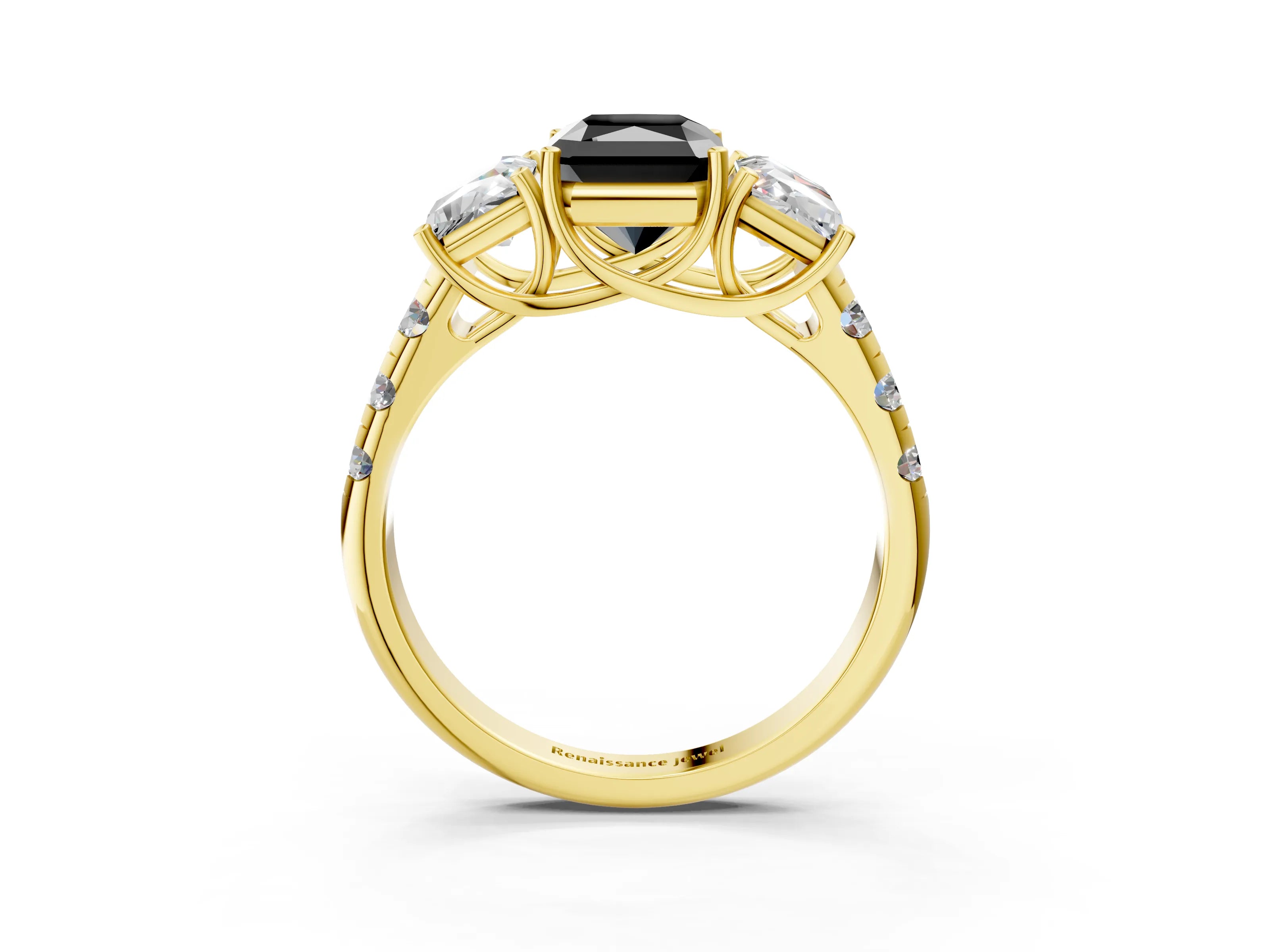Yellow gold Three-Stone Fancy Black Radiant Cut Diamond Pavé Band with Prong Setting_3