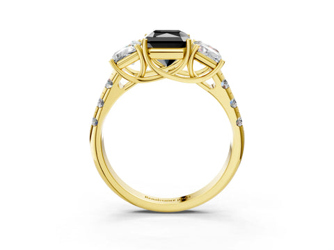 Yellow gold Three-Stone Fancy Black Radiant Cut Diamond Pavé Band with Prong Setting_3