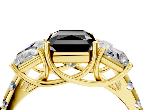 Yellow gold Three-Stone Fancy Black Radiant Cut Diamond Pavé Band with Prong Setting_4