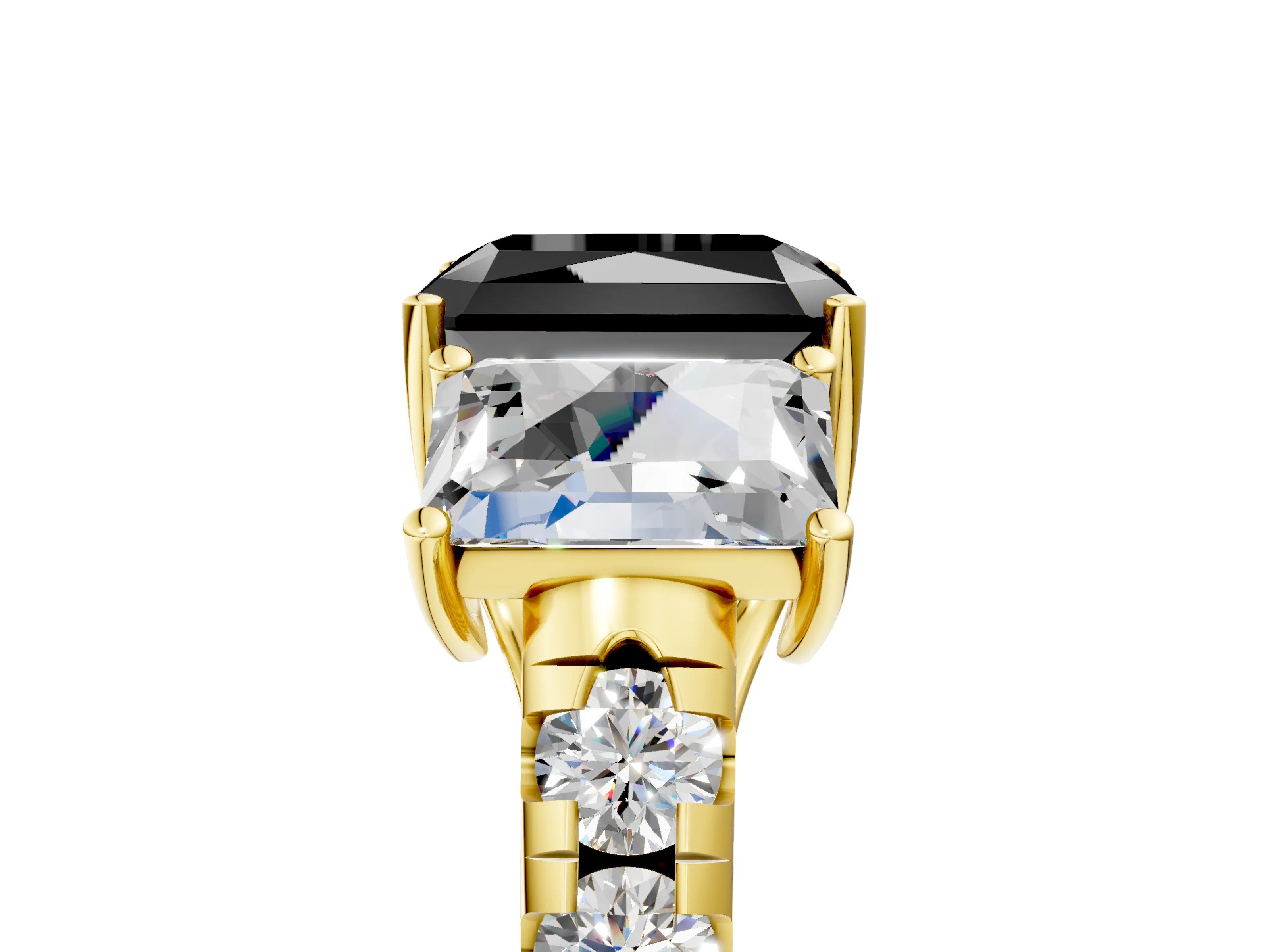 Yellow gold Three-Stone Fancy Black Radiant Cut Diamond Pavé Band with Prong Setting_5