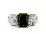 Yellow gold Three-Stone Fancy Black Radiant Cut Diamond Ring with Pavé Band and Prong Setting_24
