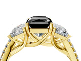 Yellow gold Three-Stone Fancy Black Radiant Cut Diamond Ring with Pavé Band and Prong Setting_28