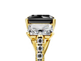 Yellow gold Three-Stone Fancy Black Radiant Cut Diamond Ring with Pavé Band and Prong Setting_29