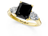 Yellow gold Three-Stone Fancy Black Radiant Cut Diamond Ring with Pear Side Stones and Four-Prong Setting_1