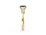 Yellow gold Three-Stone Fancy Black Radiant Cut Diamond Ring with Pear Side Stones and Four-Prong Setting_2