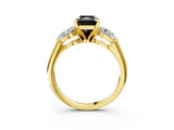 Yellow gold Three-Stone Fancy Black Radiant Cut Diamond Ring with Pear Side Stones and Four-Prong Setting_3