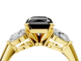 Yellow gold Three-Stone Fancy Black Radiant Cut Diamond Ring with Pear Side Stones and Four-Prong Setting_4