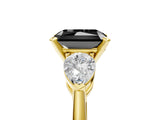 Yellow gold Three-Stone Fancy Black Radiant Cut Diamond Ring with Pear Side Stones and Four-Prong Setting_5