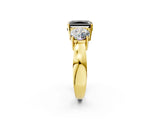 Yellow gold Three-Stone Fancy Black Radiant Cut Diamond Ring with Round Side Stones, Classic Band, and Four-Prong Setting_2