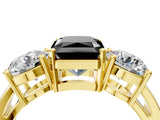 Yellow gold Three-Stone Fancy Black Radiant Cut Diamond Ring with Round Side Stones, Classic Band, and Four-Prong Setting_4