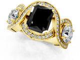 Yellow gold Three-Stone Fancy Black Radiant Cut Diamond Wave Pave Band with Prong Setting_1