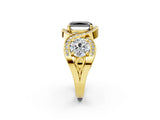 Yellow gold Three-Stone Fancy Black Radiant Cut Diamond Wave Pave Band with Prong Setting_2