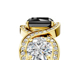 Yellow gold Three-Stone Fancy Black Radiant Cut Diamond Wave Pave Band with Prong Setting_5