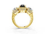 Yellow gold Three-Stone Fancy Black Radiant Cut Halo Diamond Milgrain Band with Four-Prong Setting_3