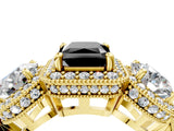 Yellow gold Three-Stone Fancy Black Radiant Cut Halo Diamond Milgrain Band with Four-Prong Setting_4