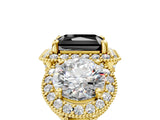 Yellow gold Three-Stone Fancy Black Radiant Cut Halo Diamond Milgrain Band with Four-Prong Setting_5
