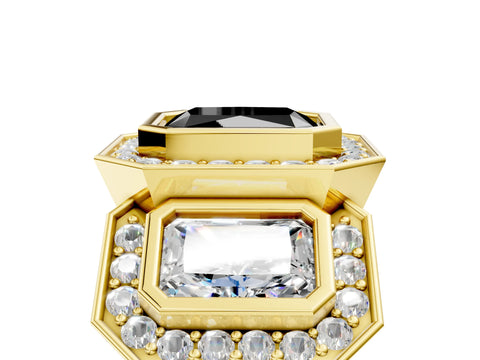 Yellow gold Three-Stone Fancy Black Radiant Cut Halo Pavé Diamond Ring_5