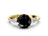 Yellow gold Three-Stone Fancy Black Round Cut Brilliant Diamond Solitaire Ring with Tapered Band and Four-Prong Setting_6