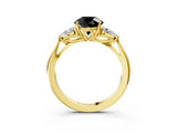 Yellow gold Three-Stone Fancy Black Round Cut Brilliant Diamond Solitaire Ring with Tapered Band and Four-Prong Setting_9