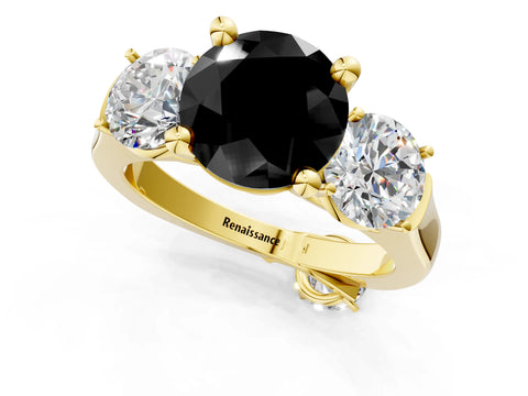 Yellow gold Three-Stone Fancy Black Round Cut Brilliant Diamond Trellis Ring with Comfort Fit Band_13