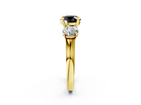 Yellow gold Three-Stone Fancy Black Round Cut Brilliant Diamond Trellis Ring with Comfort Fit Band_14