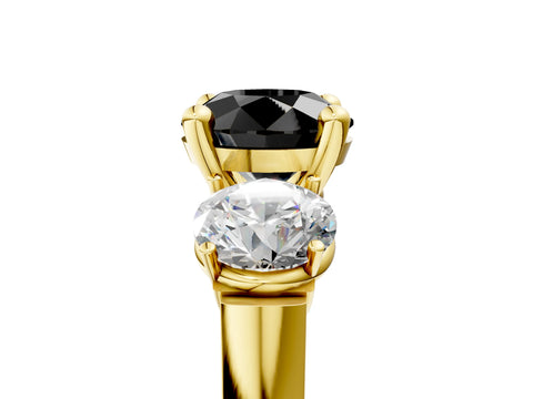 Yellow gold Three-Stone Fancy Black Round Cut Brilliant Diamond Trellis Ring with Comfort Fit Band_17