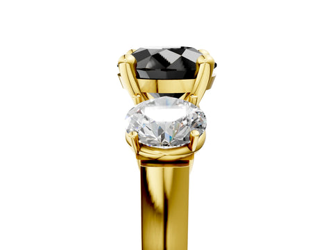 Yellow gold Three-Stone Fancy Black Round Cut Brilliant Diamond Trellis Ring with Comfort Fit Band_17