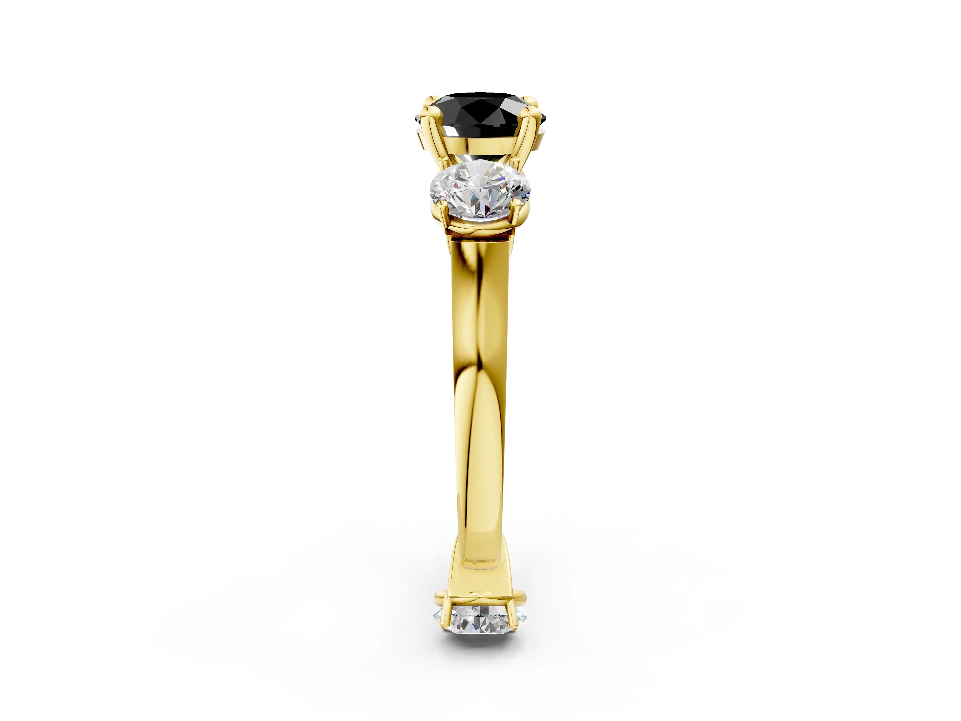 Yellow gold Three-Stone Fancy Black Round Cut Brilliant Diamond Trellis Ring with Comfort Fit Band_2