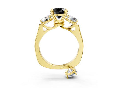 Yellow gold Three-Stone Fancy Black Round Cut Brilliant Diamond Trellis Ring with Comfort Fit Band_3