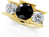 Yellow gold Three Stone Fancy Black Round Cut Cut Channel Set Diamond Ring_1