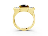 Yellow gold Three Stone Fancy Black Round Cut Cut Channel Set Diamond Ring_3