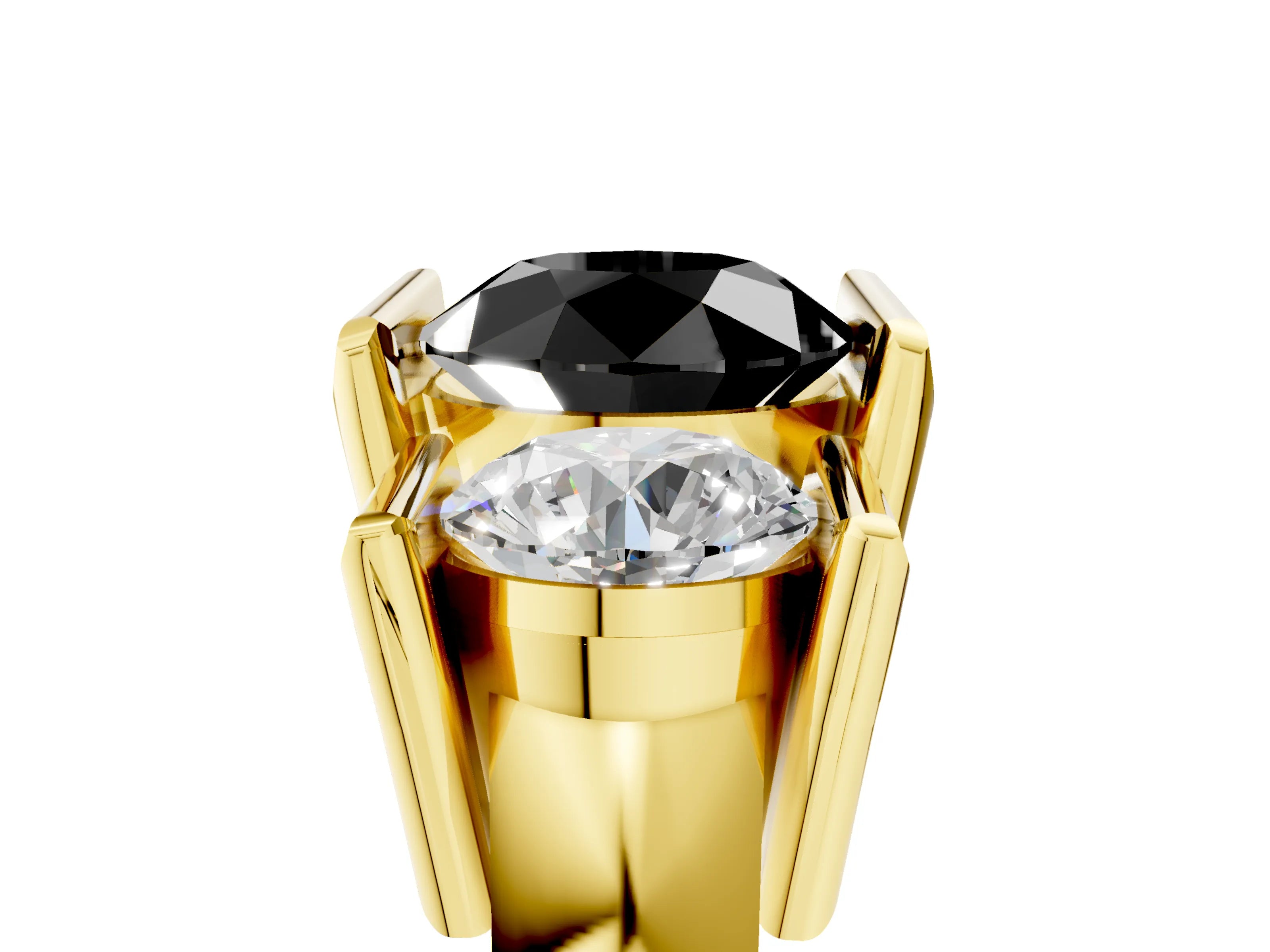 Yellow gold Three Stone Fancy Black Round Cut Cut Channel Set Diamond Ring_5